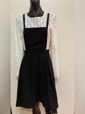 Black Pinafore Dress with White Lace Top. Item# TSd33